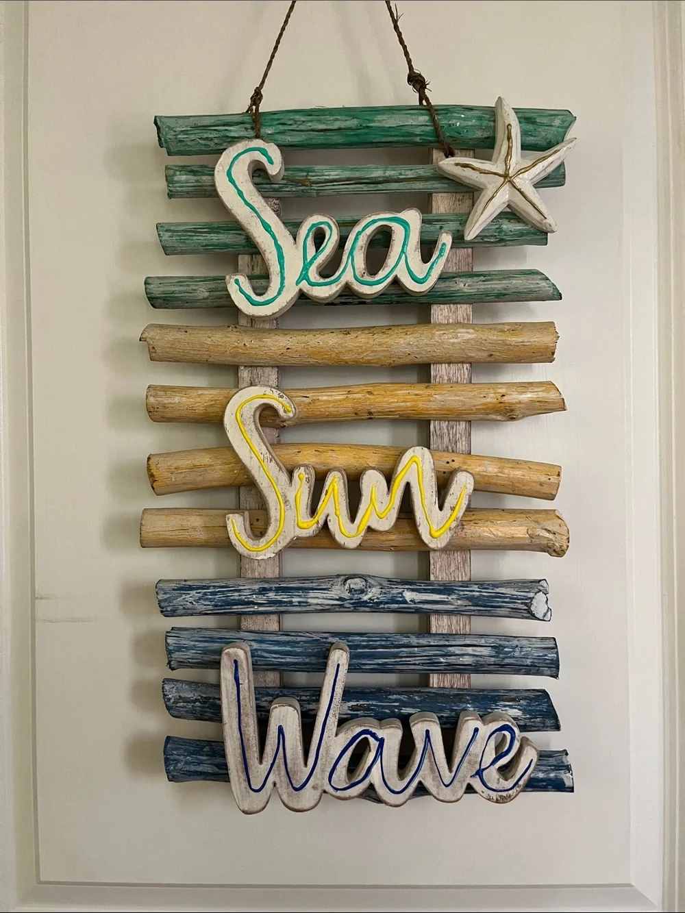Sea Sun Wave Coastal Wall Decor in Green, Yellow, Blue
